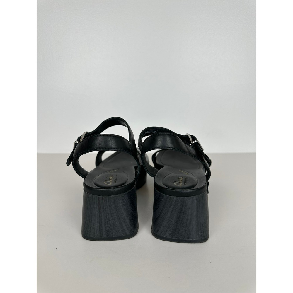 Clarks Signature Black Leather Platform Sandals Block Heel Sz 8M Y2K Ankle Strap - Picture 6 of 11